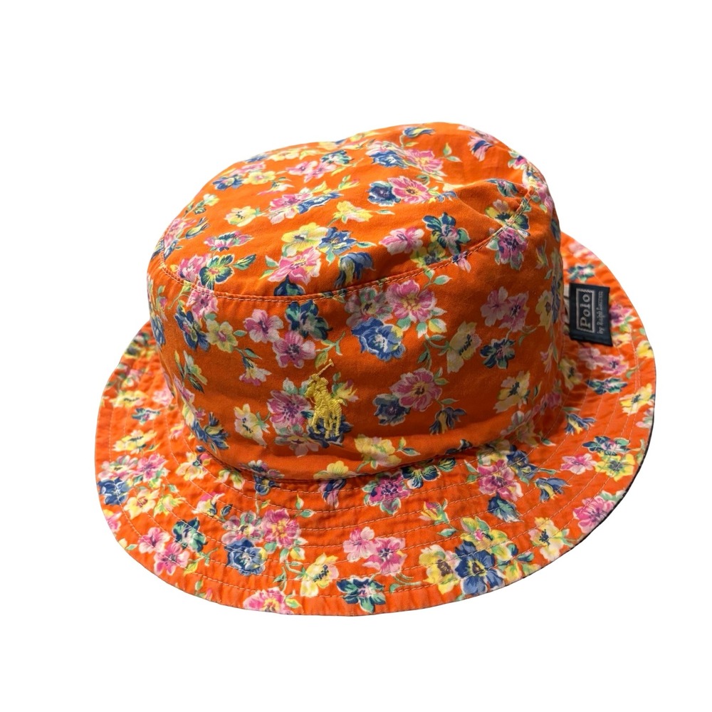 Polo Ralph Lauren Mens Reversible Bucket Hat Orange Floral Navy Blue S/M RN41381